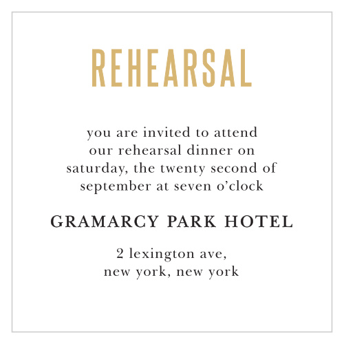The last thing to do before the big event is to rehearse the big event, so make sure you get everyone there with the Destination Weekend Foil Rehearsal Cards!