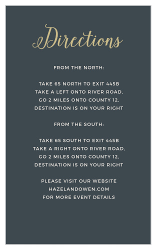 Ensure your guests arrive to your event on time and with ease with the Illustrated Corner Wreath Foil Direction Cards!