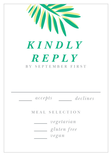 Easily gather your guest list and meal count for your event, with our Tropical Dream Response Cards!