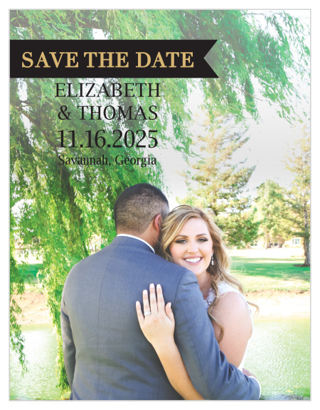 The Glamorous Standard Foil Save-the-Date is the perfect way to announce your wedding to the world. Upload your photo, customize the foil and text to match the Glamorous Standard Foil Wedding suite.