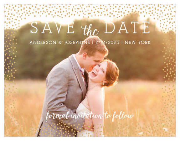 Tell your guests about your big day with the Gold Confetti Dots Foil Save-the-Date card. 