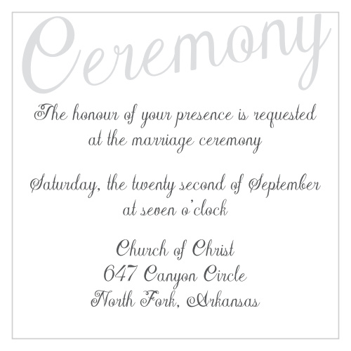 The Plain Elegance Foil Ceremony Cards are the perfect way to invite the most important guests to be at your wedding ceremony.