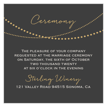 Invite your guests to your ceremony with the String Lights Foil Ceremony card.