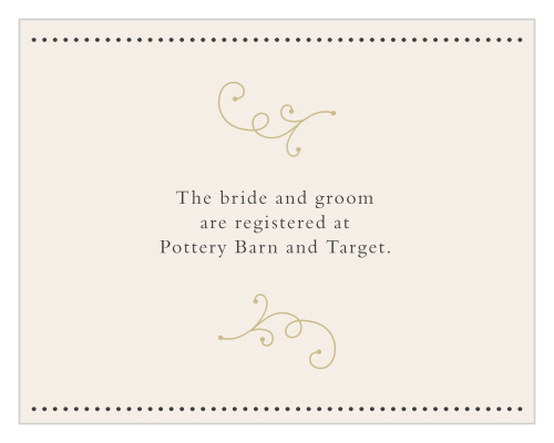 Having a registry has become a standard part of weddings, so use the Swirl Frame Foil Registry to direct your guests to yours.