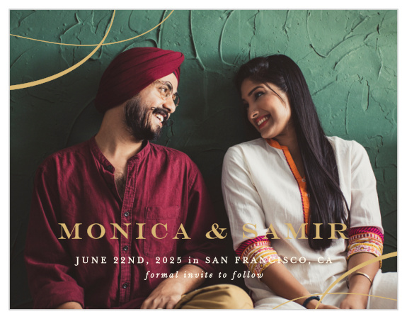 Family and friends are sure to pencil in your wedding date when they see the look of our Simple Scroll Save the Date Cards.