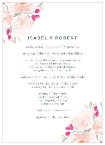 Organize and layout your wedding day with the beautiful Watercolor Bouquet Wedding Program.
