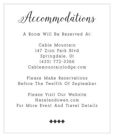 Make sure guests know the best places to stay and how to travel to be at your wedding with the Whimsical Calligraphy Accommodation Cards! 