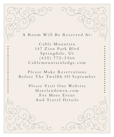 Make sure out-of-town guests know the best places to stay and what travel plans to make with the Swirl Frame Accommodation Cards!