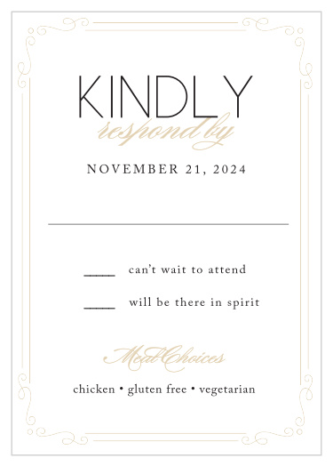 Request your guests' attendance by sending the Stylized Sunbursts Response Cards as a part of your wedding stationery. 