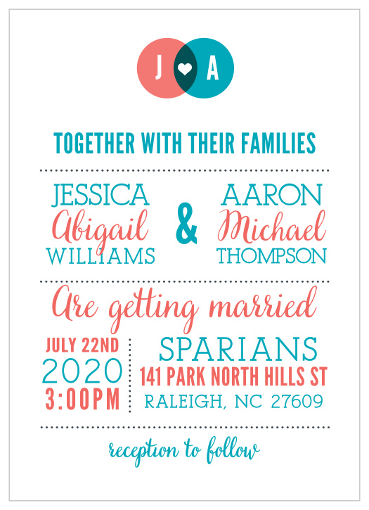 Invite friends and family to celebrate with you using the Modern Venn Wedding Invitations from the Crafty Pie Collection at Basic Invite.