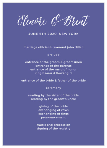 Organize your ceremony with the romantic simplicity of the Rustic Script Wedding Program from the Crafty Pie Collection at Basic Invite. 