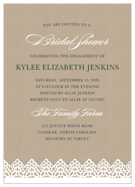 The Rustic Lace Bridal Shower Invitations are full of country charm.