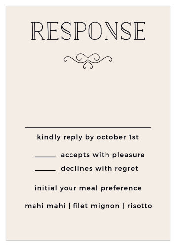 Add your custom text to the Classic Penmanship Response Cards from the Crafty Pie Collection at Basic Invite.