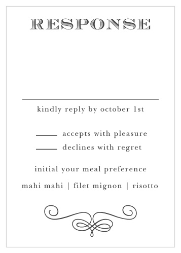 If you are looking for an RSVP card to match your wedding invitation, then the Fancy Chalkboard RSVP Cards are the right response card for you.