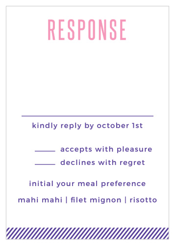 The Artful Elegance Response Cards from the Crafty Pie Collection at Basic Invite are a must for collecting guest RSVPs. 