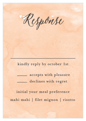 If you are looking for an RSVP card to match your wedding invitation, then the Watercolor Script RSVP Cards are the right response card for you.