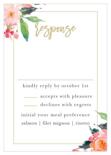 Gorgeous watercolor flowers decorate the corners of the Standing Ovation Response Cards.