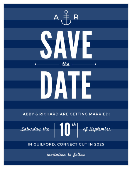 The Modern Nautical Save-the-Date Cards are part of the Crafty Pie collection by Basic Invite.  Now you can take your favorite save the date design and instantly personalize it online with real-time previews.