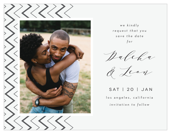 Be sure family and friends mark their calendars for your wedding when you send out our Chevron Ornamental Frame Save the Date Cards.