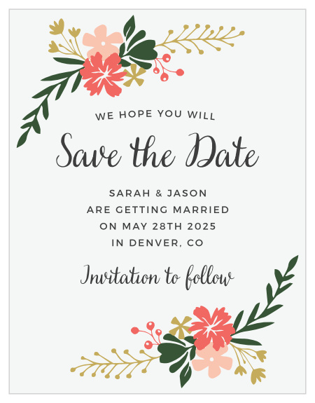 Vibrant florals decorate the Garden Party Save-the-Date Cards.