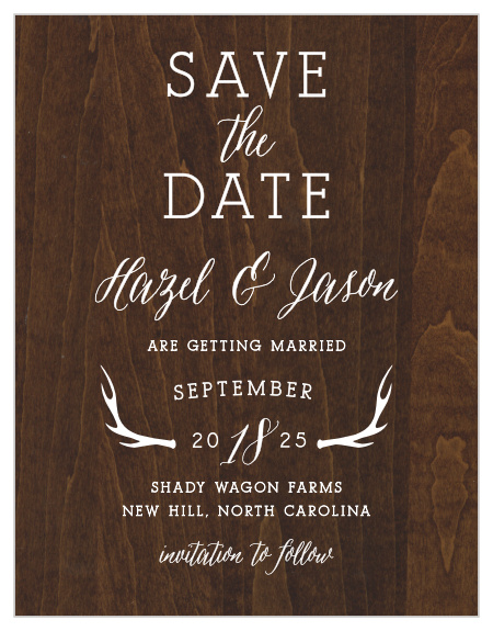 Make your wedding announcement with the country charm of the Rustic Wood Save-the-Date Magnets.
