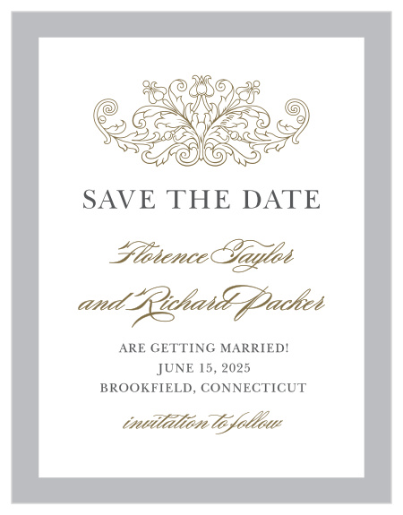 Formally announce your wedding with the Vintage Damask Save-the-Date Magnets.