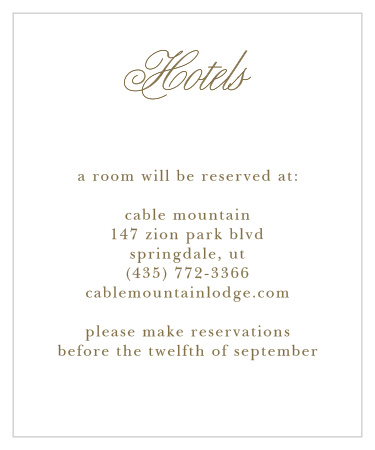 Ensure guests know the best travel plans to make to get to your wedding with the Opulent Frames Accommodation Cards from Basic Invite