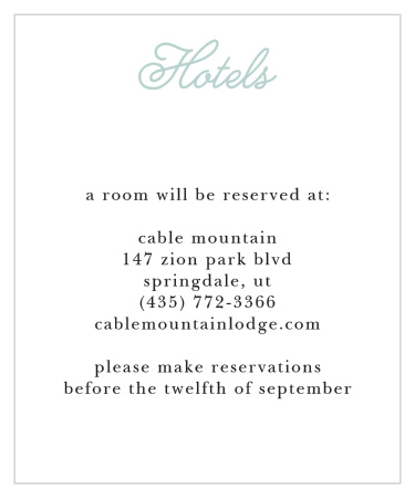 You've made the hotel reservations. Make sure guests know how to find them with the Whimsical Script Accommodation Cards from the Crafty Pie Collection at Basic Invite. 