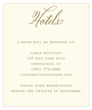The Romantic Vintage Accommodation Cards are easy to customize with your information and wedding colors. Design your cards with real-time previews online.
