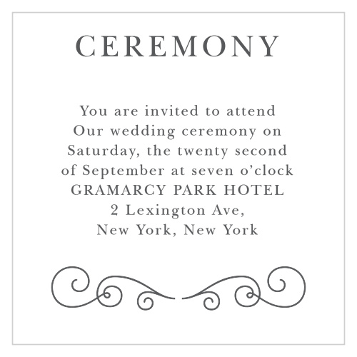 Share important ceremony-related details with the Parisian Chic Ceremony Cards from the Crafty Pie Collection at Basic Invite. 