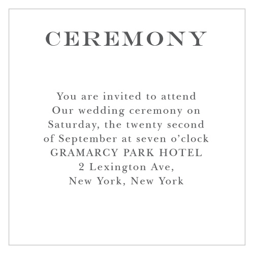 Invite your VIPs to the highlight of your posh wedding with the Elegant Script Ceremony Cards from the Crafty Pie Collection at Basic Invite. 