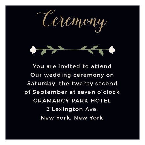 The Garden Floral Ceremony Cards are a tasteful way to include information you don't want on your wedding invitation. 