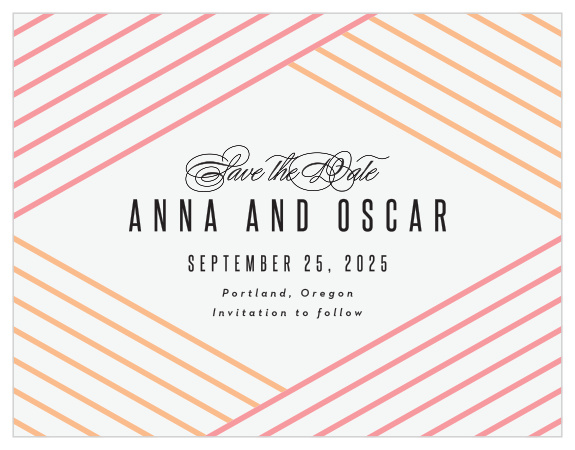 Stylishly announce your recent engagement, and upcoming wedding, with our Pattern Stripes Save the Date Cards!