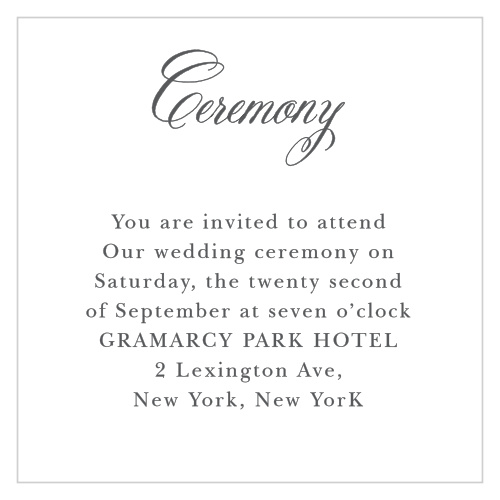 The Calligraphy Script Ceremony Cards are part of the Crafty Pie collection by Basic Invite.