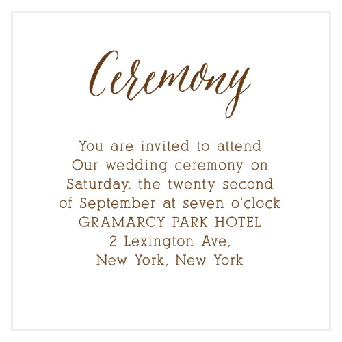 Invite guests to your country wedding ceremony with the Rustic Wood Ceremony Cards.