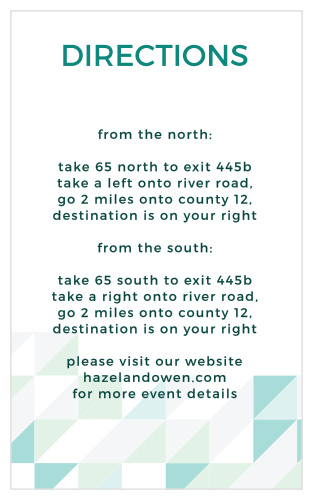 Help guests find your great wedding venue with the Chic Geometric Direction Cards from the Crafty Pie Collection at Basic Invite.