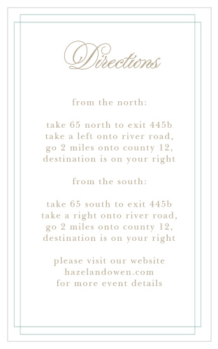 Add the Emily Swash Direction Cards as an elegant and considerate addition to your wedding stationery. 