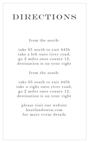 Guide guests to your venue with the Elegant Script Direction Cards from the Crafty Pie Collection at Basic Invite. 