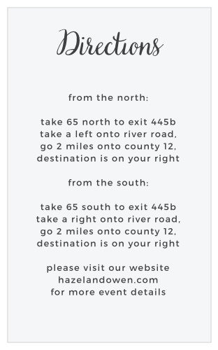 The Garden Party Direction Cards' tall design is perfect for detailing driving directions.