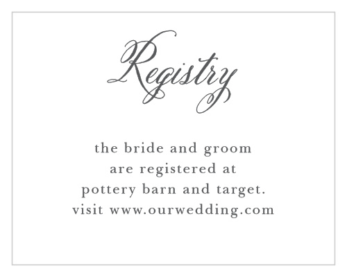 The Calligraphy Script Registry Cards are part of the Crafty Pie collection by Basic Invite.