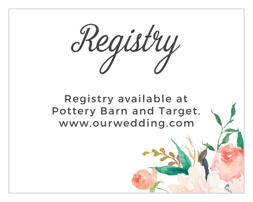 Ensure guests find your wedding wishlist with the Blossoming Love Registry Cards from the Crafty Pie Collection at Basic Invite. 