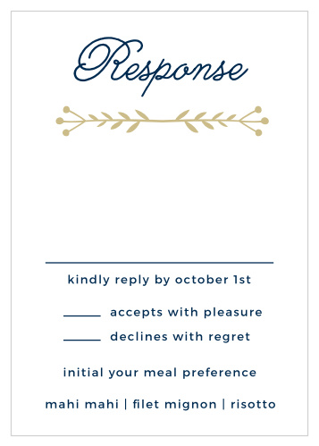 Gorgeous fonts and folk art details make the Folksy Floral Foil Response Cards a rustic yet refined choice for your wedding stationery.