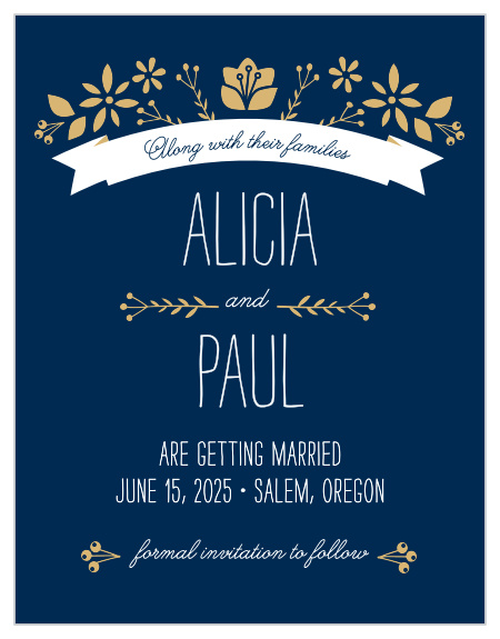 Announce your wedding day with the rustic refinement of the Folksy Floral Foil Save-the-Date Cards. 