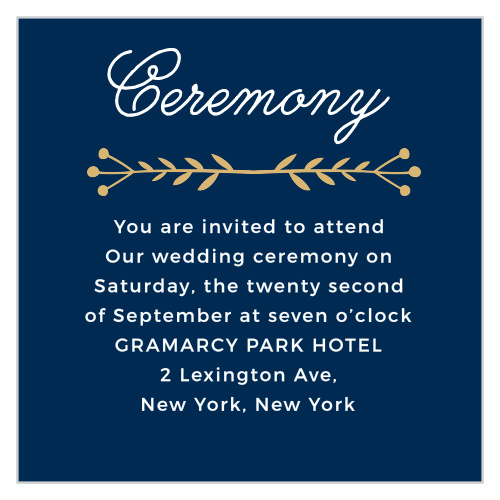 Don't forget to include important wedding-day details with Folksy Floral Foil Ceremony Cards from the Crafty Pie Collection at Basic Invite.