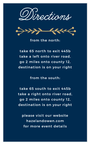 No one wants to be late on your special day! Make sure guests know the way to your venue with the Folksy Floral Foil Direction Cards.