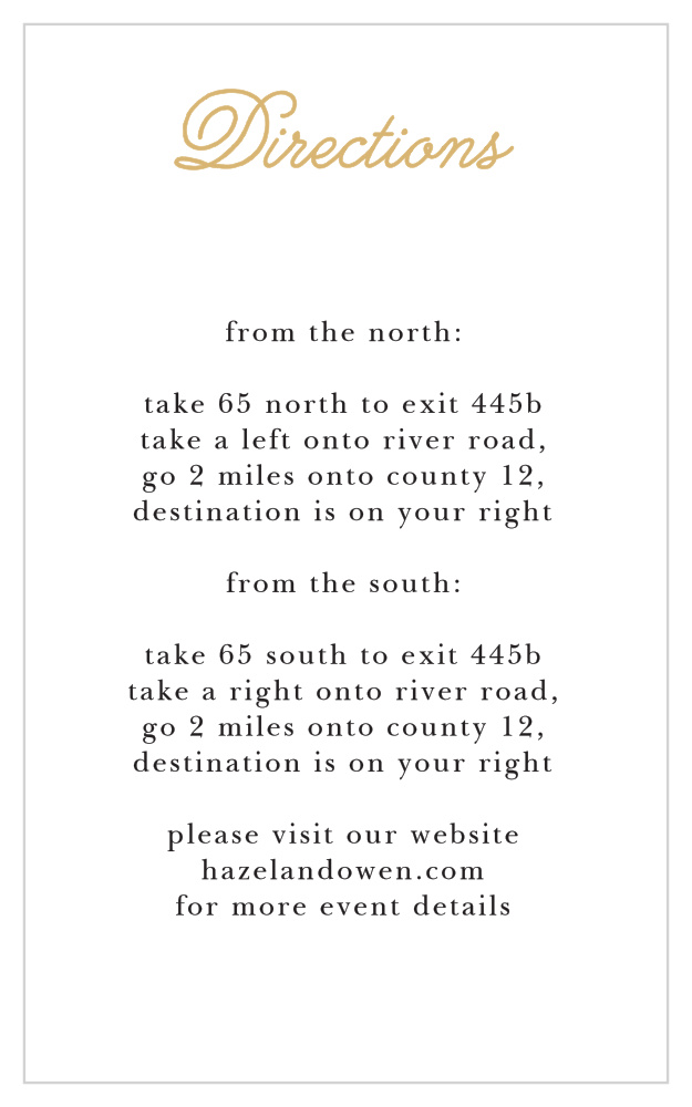 Whimsical Script Foil Direction Cards