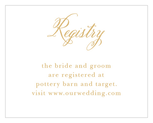 Direct guests to your registry with the Calligraphy Script Foil Registry Cards from the Crafty Pie Collection at Basic Invite.