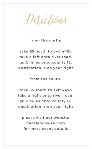 Help guests find your venue with the Rustic Script Foil Direction Cards from the Crafty Pie Collection at Basic Invite.