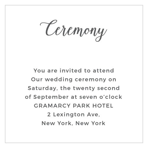 Include ceremony-specific information on the Watercolor Wreath Ceremony Cards from the Crafty Pie Collection at Basic Invite. 