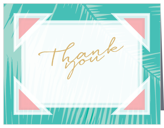 The perfect follow-up to your thank you celebration.  These foiled thank you cards have a perfect beach, tropical pool theme and perfectly match our Tropical Party Invitations. 